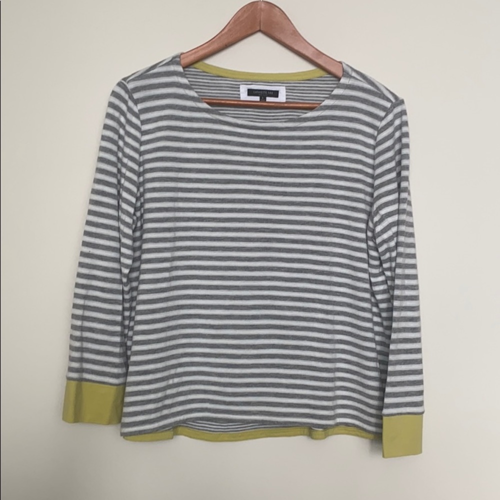 Lafayette 148 Grey Striped Crewneck Sweater